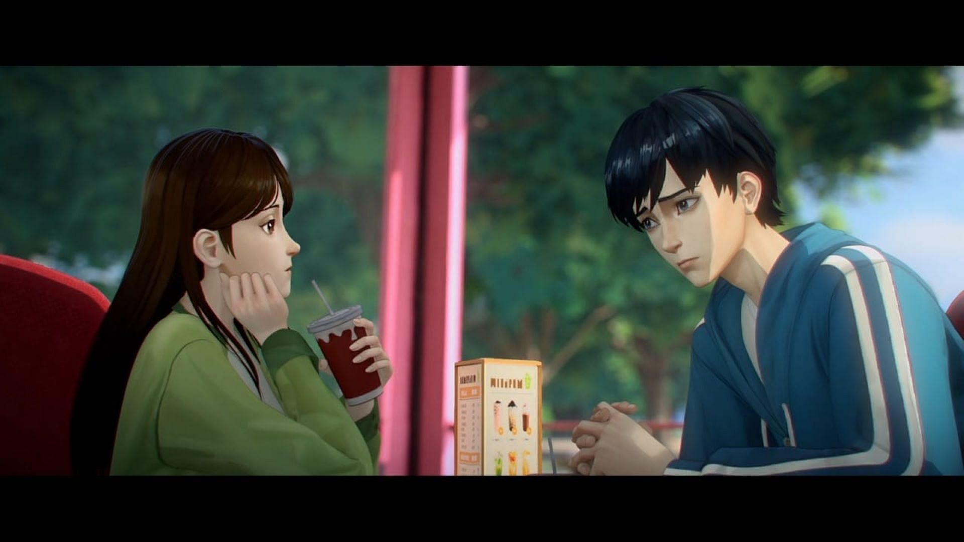 Xia Qing and Yang Cheng at a cafe (Image via Pb Animation/LAN Studio/Paper Plane Animation)